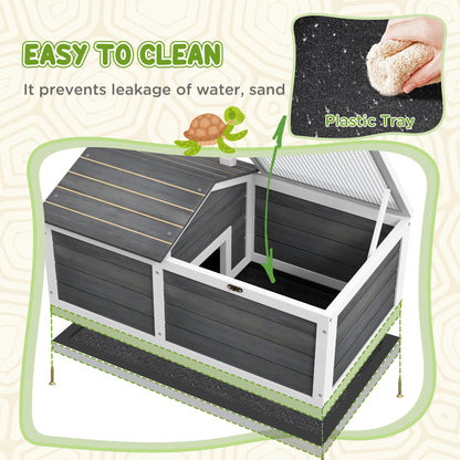 PawHut 34" Wooden Tortoise Habitat Tortoise Enclosure Indoor/Outdoor Use