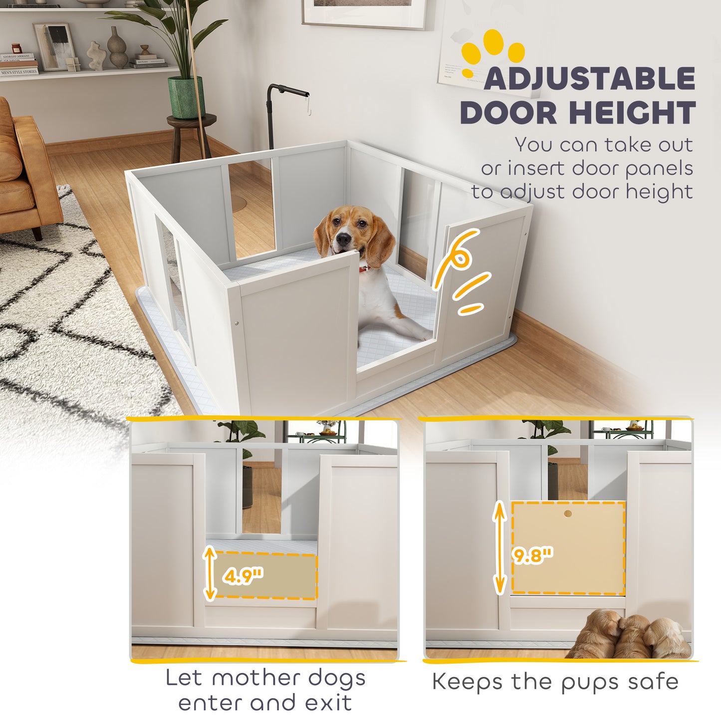 PawHut Whelping Box for Dogs with Retractable Light Stand, Washable Waterproof Pee Pad & Adjustable Door, 39" x 38" x 19"