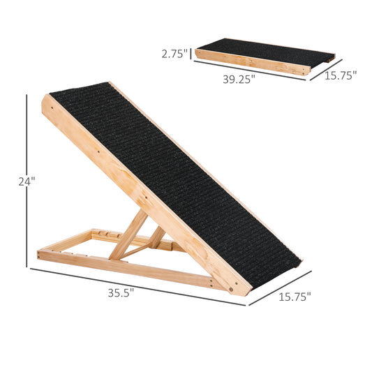 PawHut Elevated Dog Ramp for Bed, Foldable and Height Adjustable Pet Ramp for Cats with Non-Slip Finish, Pine 35.5" L x 16" W x 24" H, Black