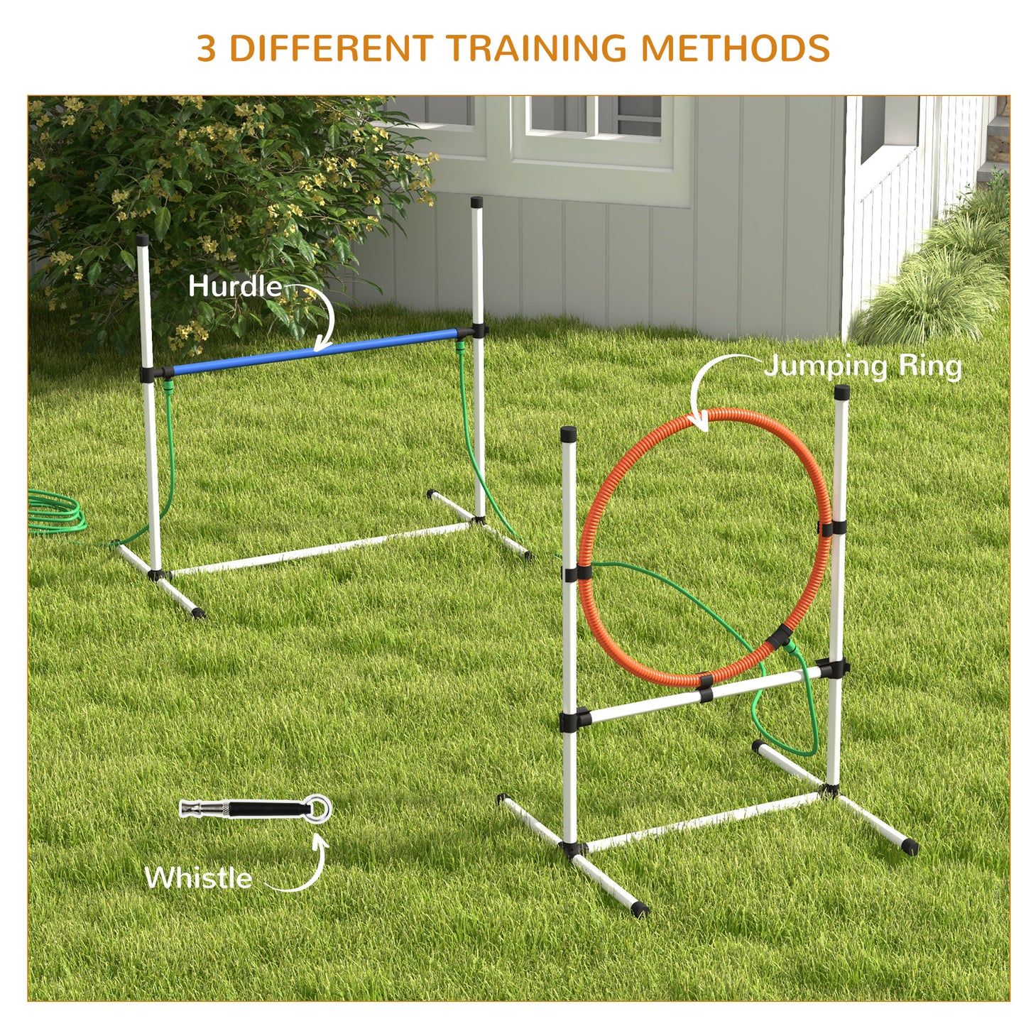PawHut 3pc Dog Agility Training Equipment Set with Spray Water Tube, White