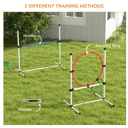 PawHut 3pc Dog Agility Training Equipment Set with Spray Water Tube, White