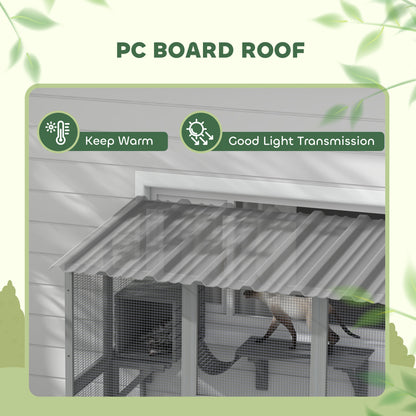 PawHut Catio Outdoor Cat Enclosure, Window Box Wooden Cat House with Bridge Platforms, Gray