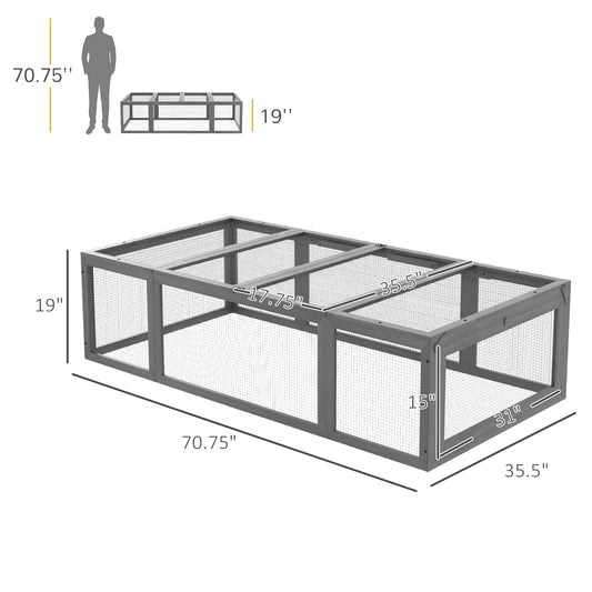 PawHut Large Wooden Rabbit Hutch Small Animal Habitat Enclosure Outdoor Run and Lockable Doors - Gray
