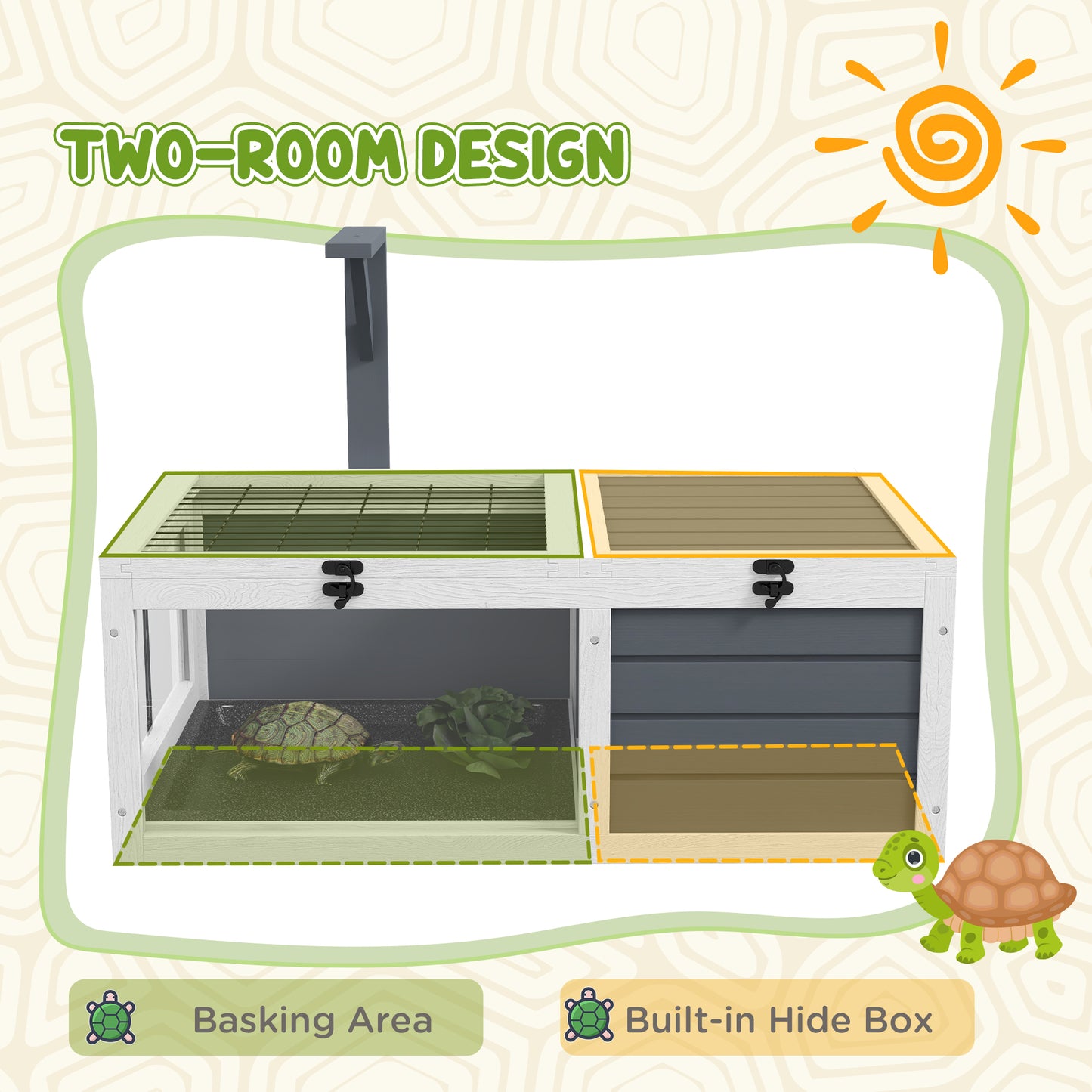 PawHut Tortoise Habitat, Wooden Tortoise House w/ Lamp Holder, Gray
