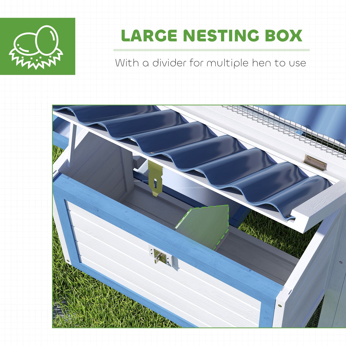 PawHut 55.5" Wooden Chicken Coop with Run Box, Nesting Box, Removable Tray, Ramp, Outdoor Backyard for 2-3 Chickens, White