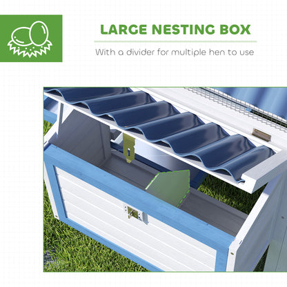 PawHut 55.5" Wooden Chicken Coop with Run Box, Nesting Box, Removable Tray, Ramp, Outdoor Backyard for 2-3 Chickens, White