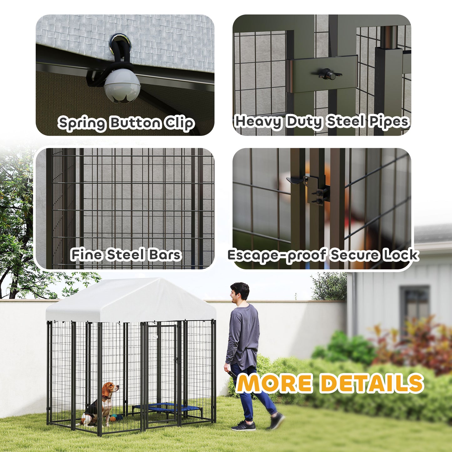 PawHut Outdoor Dog Kennel with Roof with Escape-proof Lock, UV-Resistant & Waterproof Cover, 5.9' x 4' x 6', Silver