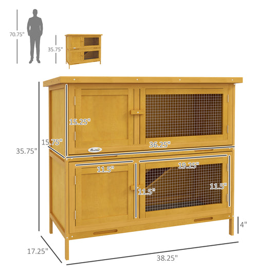PawHut Wooden Bunny Hutch with Ramp, Indoor/Outdoor, Yellow