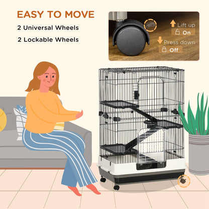 PawHut 32"L 4-Level Small Animal Cage Rabbit Hutch with Universal Lockable Wheels, Slide-out Tray for Bunny, Chinchillas, Ferret, Black
