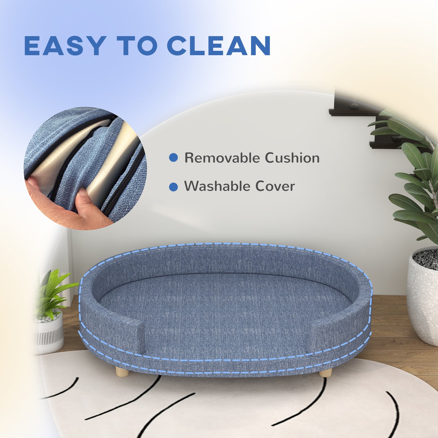 PawHut Dog Couch for Large Dogs with Removable Top, Washable Cover, Blue