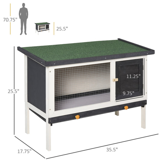 PawHut Wooden Rabbit Hutch, Bunny Cage for Small Pet w/ Slide-out Tray, Openable Roof
