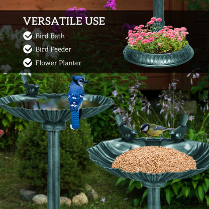 Outsunny 32" Antique Bird Bath Decorative Birdbath Bird Feeder Bowl with Planter Pedestal and Bird Statues, Verdigris