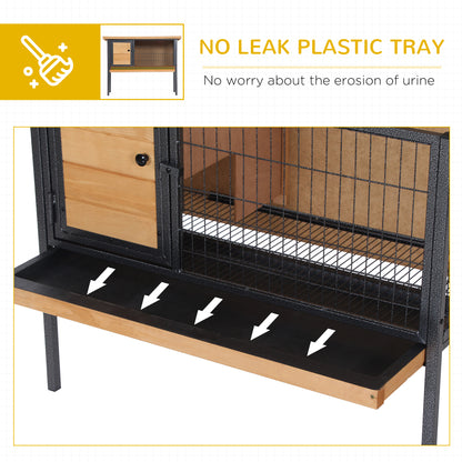 PawHut Rabbit Hutch Elevated Bunny Cage Small Animal Habitat with Metal Frame, No Leak Tray, Metal Wire Pan, Openable Water-Resistant Asphalt Roof for Rabbits, Chickens, Ducks, Indoor/Outdoor Natural