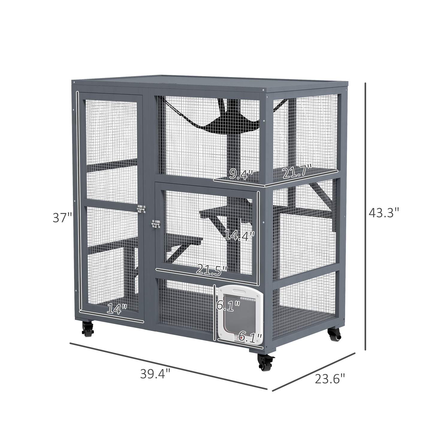 PawHut Cat House, Indoor Cat Enclosure on Wheels with Openable Top, 39"
