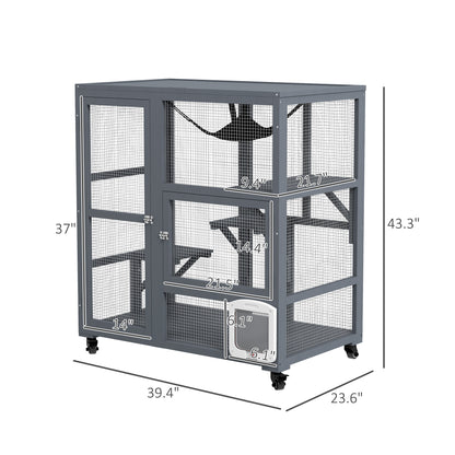 PawHut Cat House, Indoor Cat Enclosure on Wheels with Openable Top, 39"