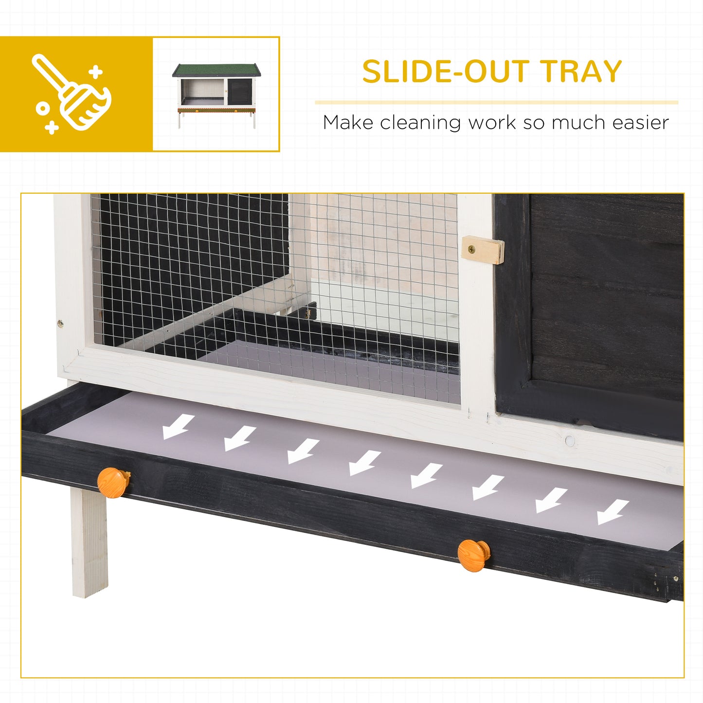 PawHut Wooden Rabbit Hutch, Bunny Cage for Small Pet w/ Slide-out Tray, Openable Roof