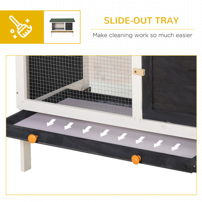 PawHut Wooden Rabbit Hutch, Bunny Cage for Small Pet w/ Slide-out Tray, Openable Roof