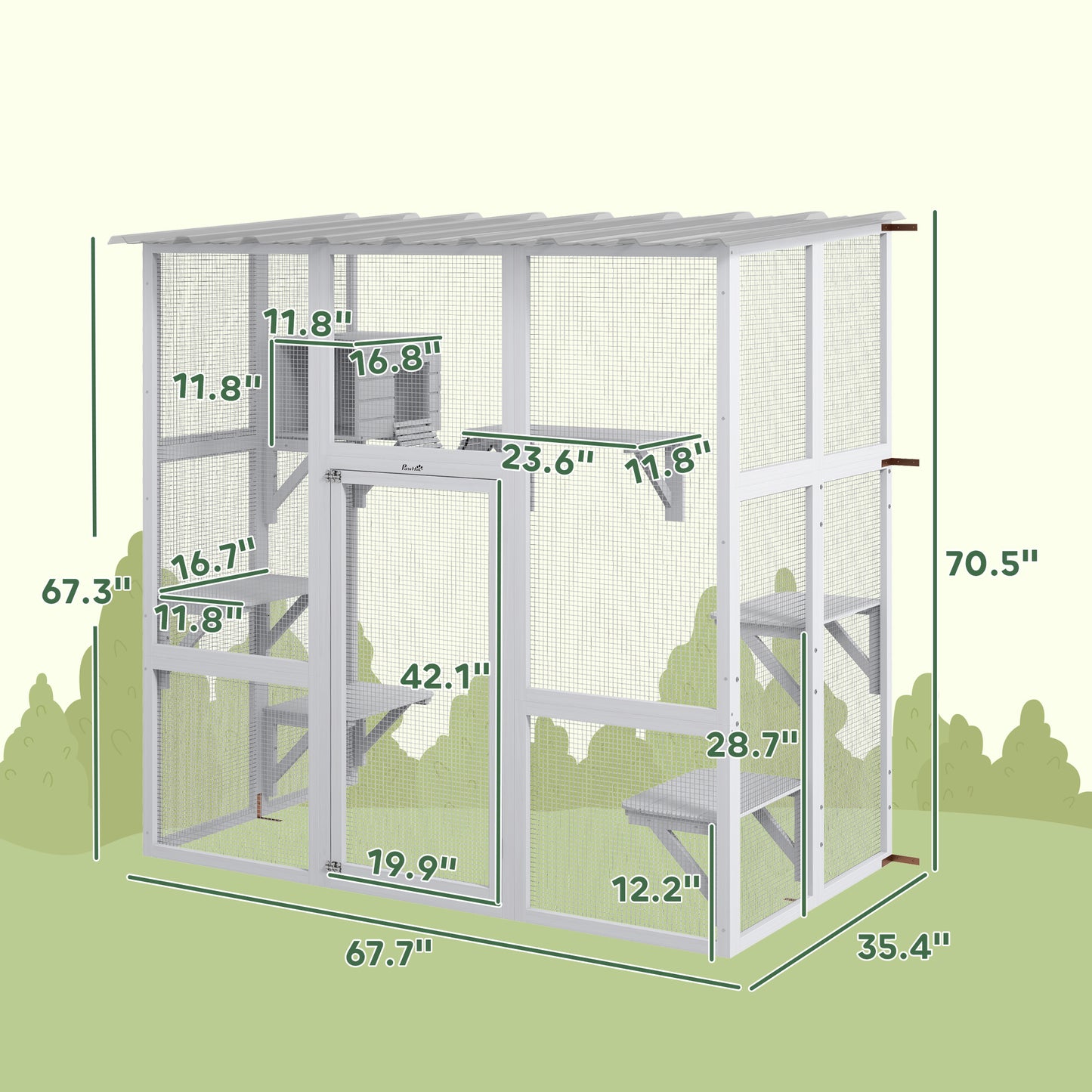 PawHut Catio Outdoor Cat Enclosure, Window Box Wooden Cat House with Bridge Platforms, White