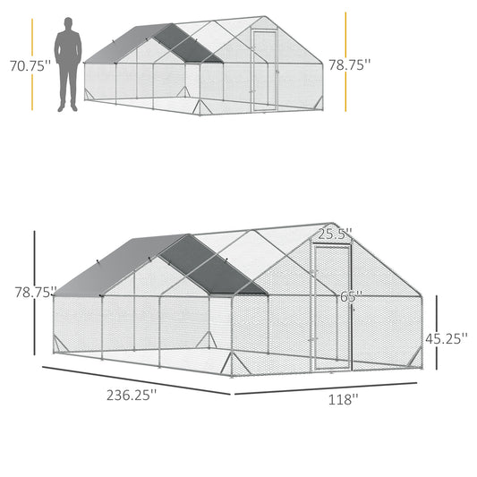 PawHut 10' x 20' x 6.5' Chicken Coop Cage, Outdoor Hen House w/Cover & Lockable Door