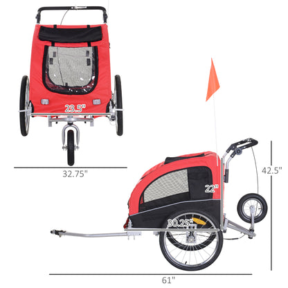 Elite II 2-in-1 Pet Dog Bike Trailer Jogger with Suspension, Red