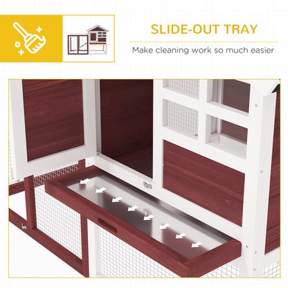 PawHut 48" Wooden Rabbit Hutch Bunny Cage with Waterproof Asphalt Roof, Fun Outdoor Run, Removable Tray and Ramp, for Rabbits, Chickens, Ducks, Brown
