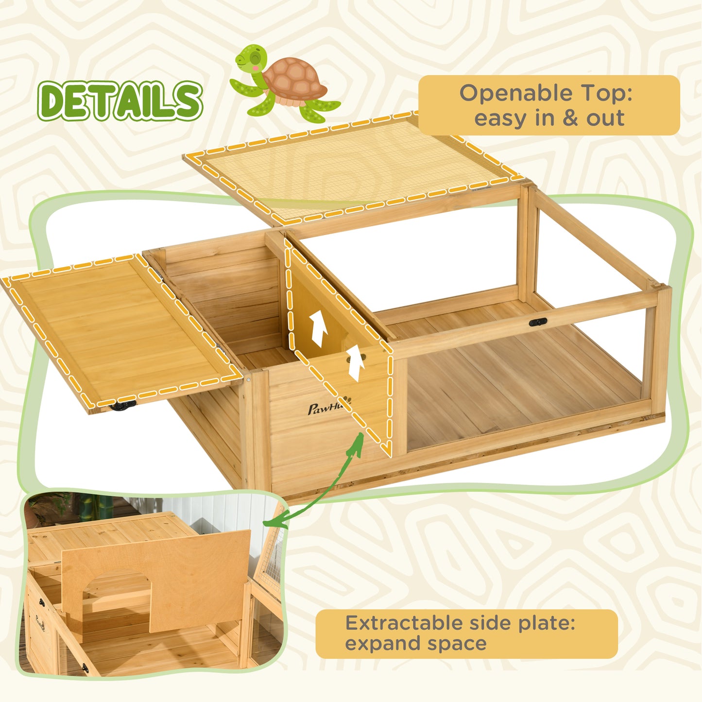 PawHut Wooden Reptile Cage with Top Access for Turtles, Lizards, Snakes, Yellow