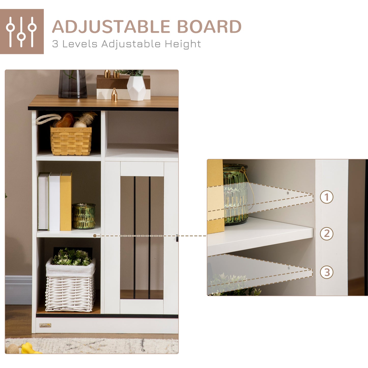 PawHut 47" Dog Crate Furniture with Storage, for Large Medium Dogs, White