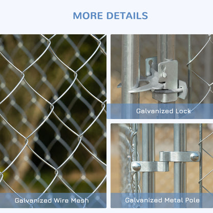 PawHut Large Dog Kennel Outside, Heavy Duty Dog Cage, Outdoor Fence Run with Galvanized Chain Link, Secure Lock, for Large Breeds, Chickens, Ducks, 15' x 15' x 6