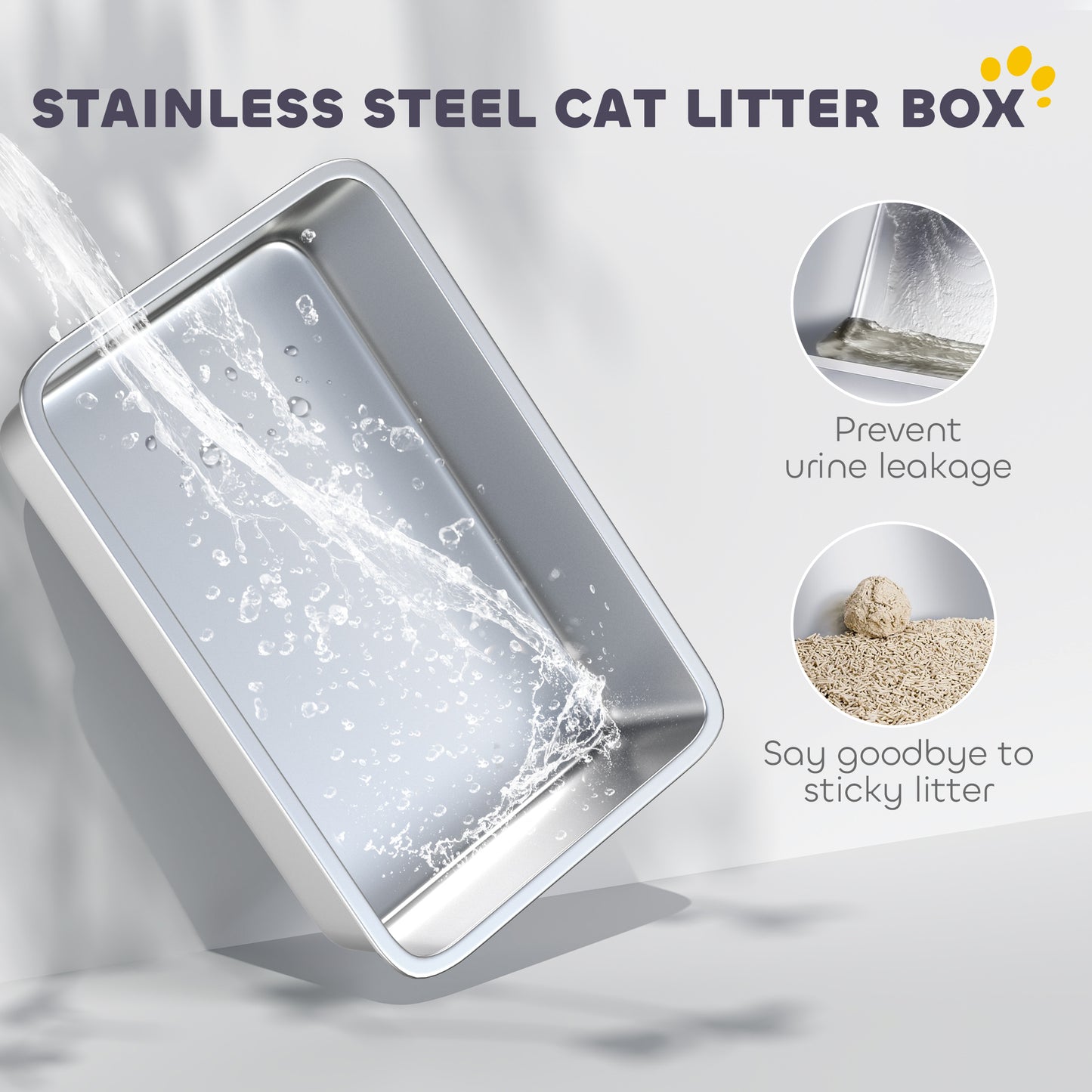 PawHut 2 in 1 Stainless Steel Cat Litter Box with Removable Lid, Scoop, Filter Bags, for Small to Large Cats, White