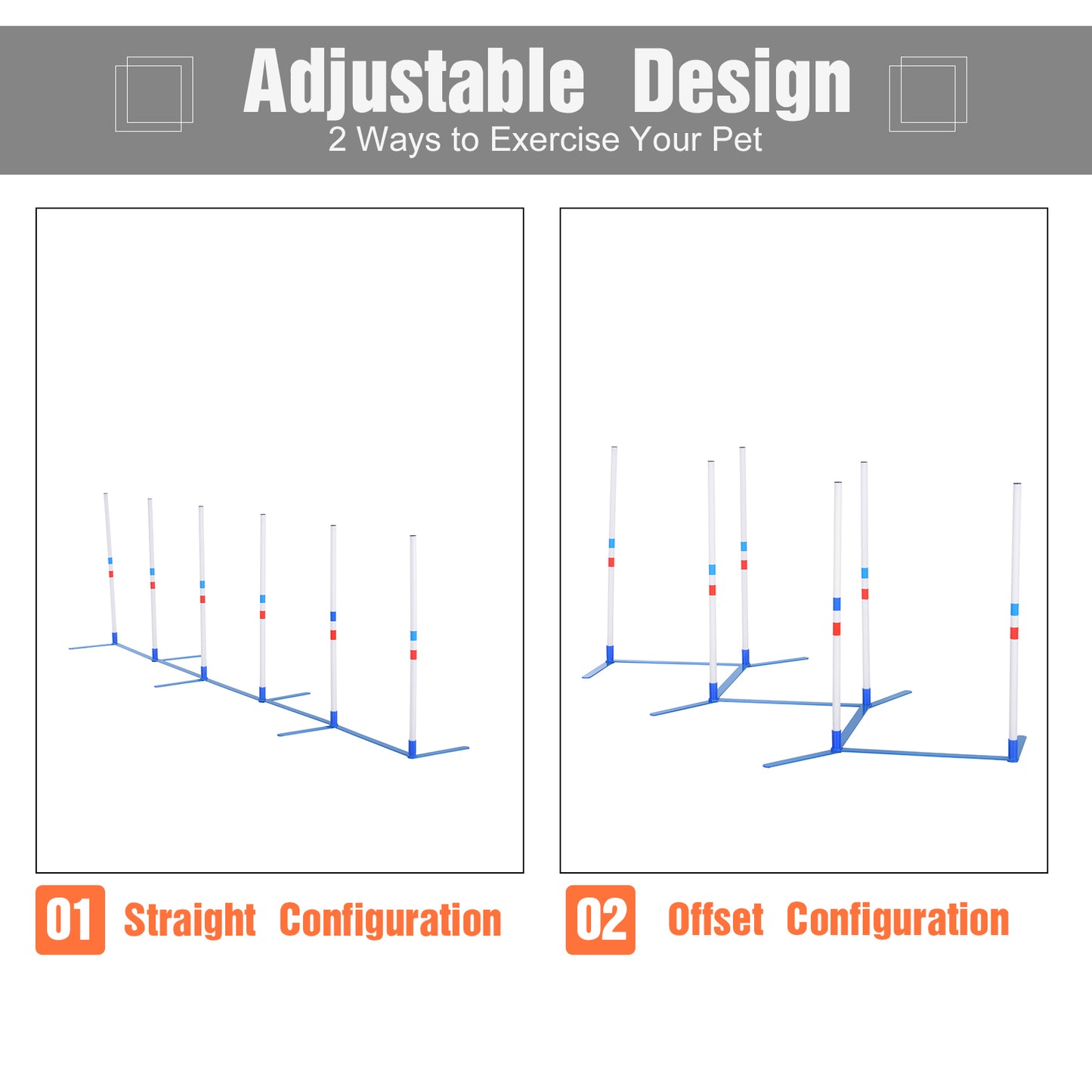 PawHut Dog Agility Equipment Dog Weave Pole Set Agility Starter Kit Pet Outdoor Exercise Training Set