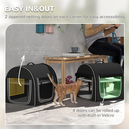 PawHut 39" Portable Soft 2 Sided Pet Cat Carrier with Divider, Two Compartment, Soft Cushions, & Storage Bag, Black