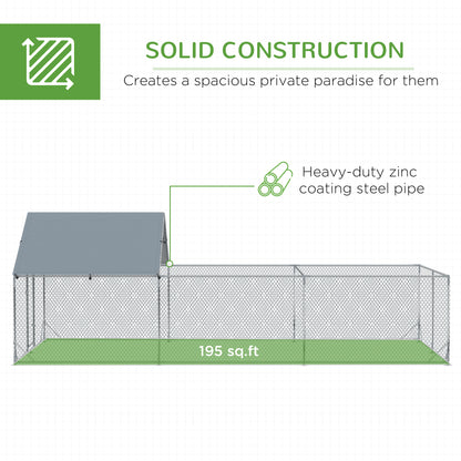 PawHut Large Chicken Coop Metal Chicken Run for Chickens with Waterproof and Anti-UV Cover, Spire Shaped Walk in Fence Cage Hen House for Outdoor and Yard Farm Use, 1" Dia, 19.7' x 9.8' x 6.4'