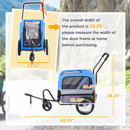 2-in-1 Small Dog Bike Trailer and Bike Stroller with Hitch, Bicycle Trailer Sidecar Bike Wagon Cart Carrier Attachment for Travel, Blue