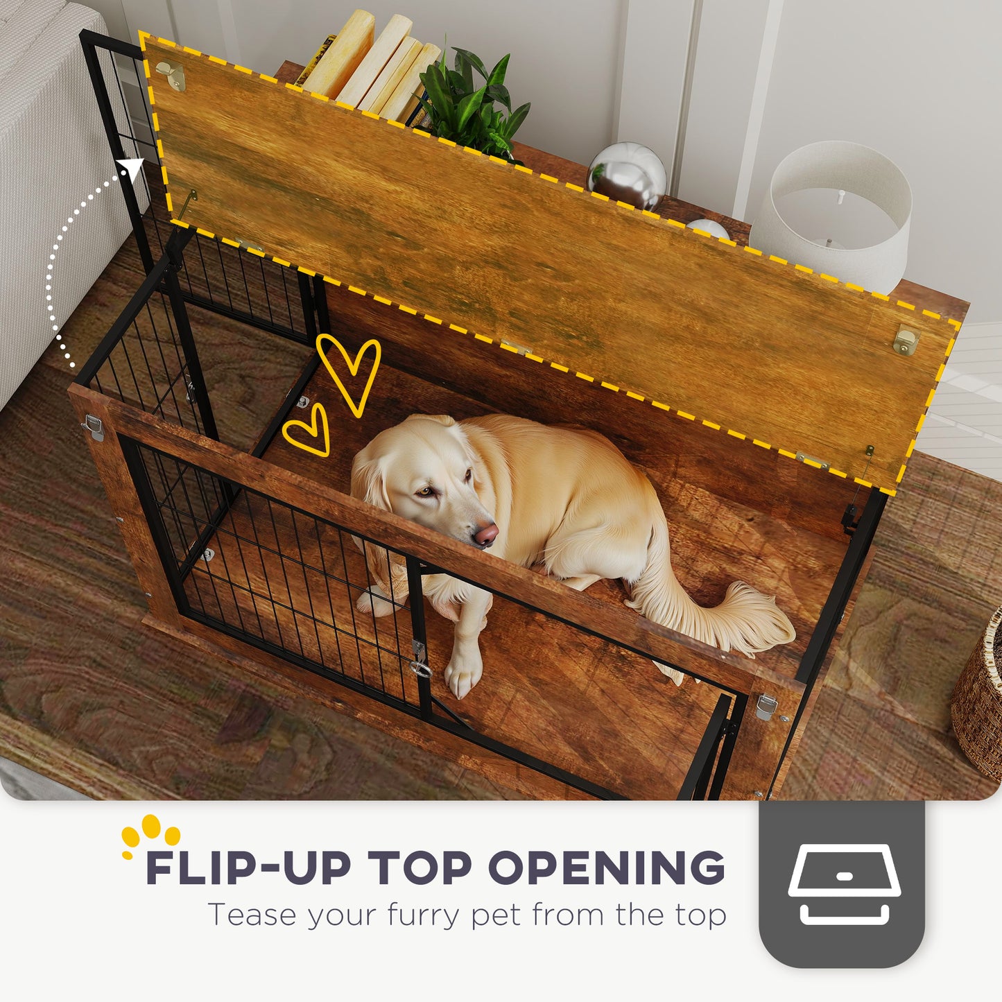 PawHut 39" Dog Crate Furniture with Flip-up Top Opening, 2 Doors, Dog Kennel Furniture for Large Dogs, Rustic Brown
