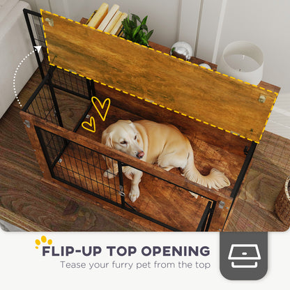PawHut 39" Dog Crate Furniture with Flip-up Top Opening, 2 Doors, Dog Kennel Furniture for Large Dogs, Rustic Brown
