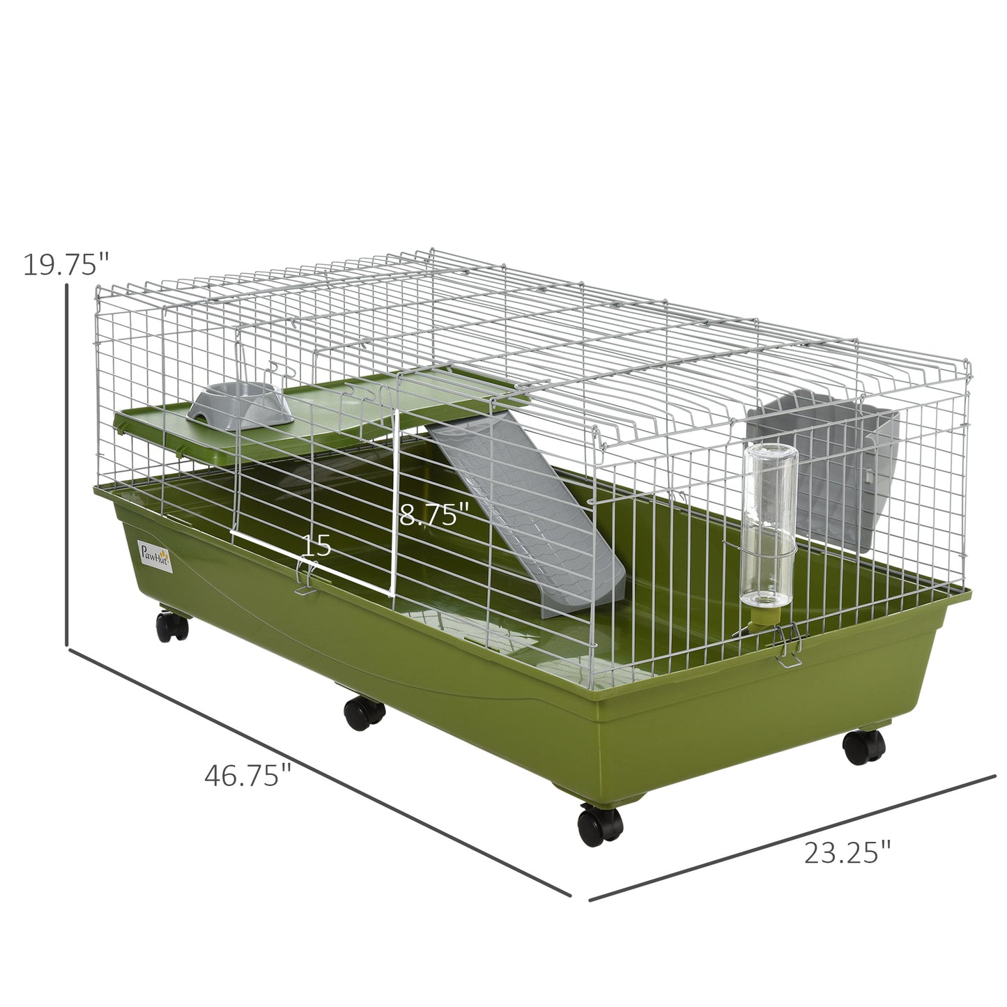 PawHut 47" Small Animal Cage Chinchilla Guinea Pig Hutch Pet House with Platform Ramp, Food Dish, Wheels, & Water Bottle