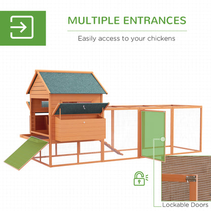 PawHut 137" Chicken Coop for 8-10 Chickens, Large Chicken House, Wooden Poultry Hen Cage with Nesting Box and Run for Backyard, Orange