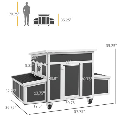 PawHut Wooden Chicken Coop with Nesting Box for 6 Chickens, Dark Gray