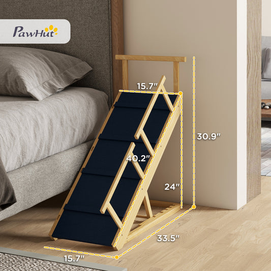 PawHut Dog Ramp, Adjustable Height Pet Steps, Foldable Dog Stairs with Non-slip Mat for Small to Large Dogs