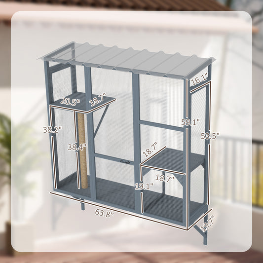 PawHut Catio Outdoor, Window Catio for 2-3 Large Indoor Cats w/ 2 Jumping Platforms, Scratching Post, for Playing, Napping