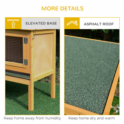 PawHut Wooden Rabbit Hutch Bunny Cage with Openable Waterproof Roof, No Leak Tray Solid Fir Wood Build for Rabbits, Chickens, Ducks, Indoor/Outdoor