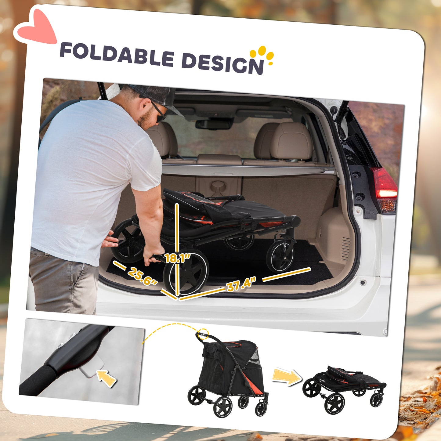 PawHut One-Click Foldable Dog Stroller for M, L Dogs, Pet Stroller, Black
