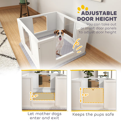 PawHut Whelping Box for Dogs with Whelping Pad, Adjustable Entrance, Non-slip Foot Pads, for Small Dogs, White