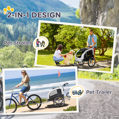 Dog Bike Trailer 2-In-1 Pet Stroller with Canopy and Storage Pockets, White