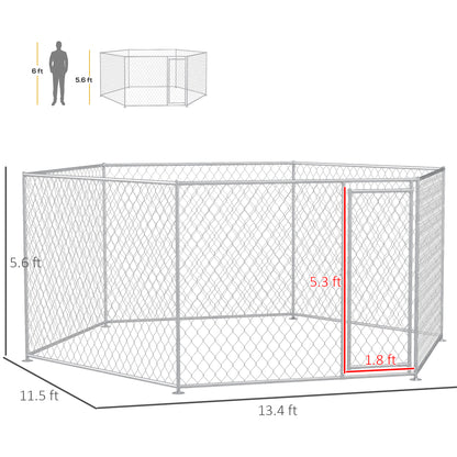 PawHut 13.4' x 11.5' x 5.6' Dog Kennel Outdoor for Medium and Large-Sized Dogs with Lockable Door, Silver