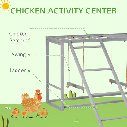 PawHut Chicken Activity Play with Swing Set for 3–4 Birds, Wooden Chicken Coop Accessory with Multiple Perches & Hen Ladder, Gray