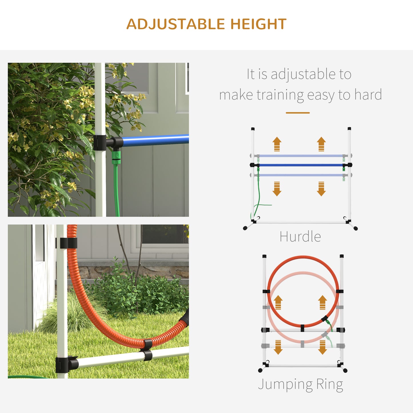 PawHut 3pc Dog Agility Training Equipment Set with Spray Water Tube, White