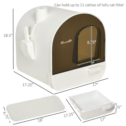 PawHut Cat Litter Box with Lid with Scoop and Filter, White