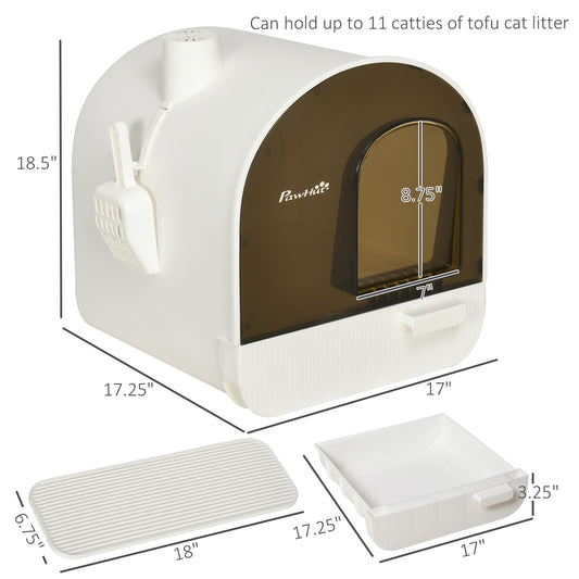 PawHut Cat Litter Box with Lid with Scoop and Filter, White