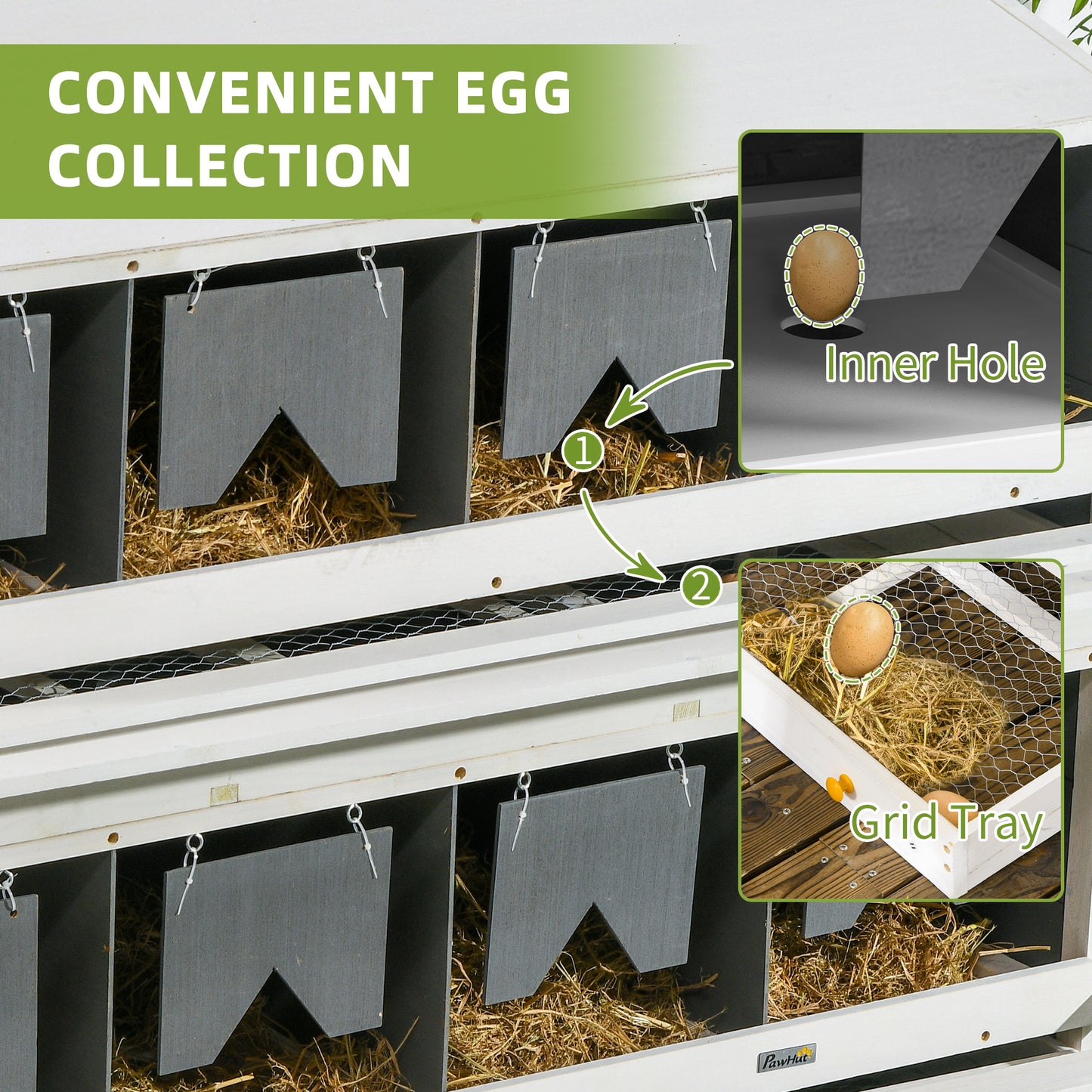 PawHut Chicken Nesting Box, 8 Compartment Wood Laying Boxes for Chicken Coop with Egg Collection Trays Perches for 16-32 Hens